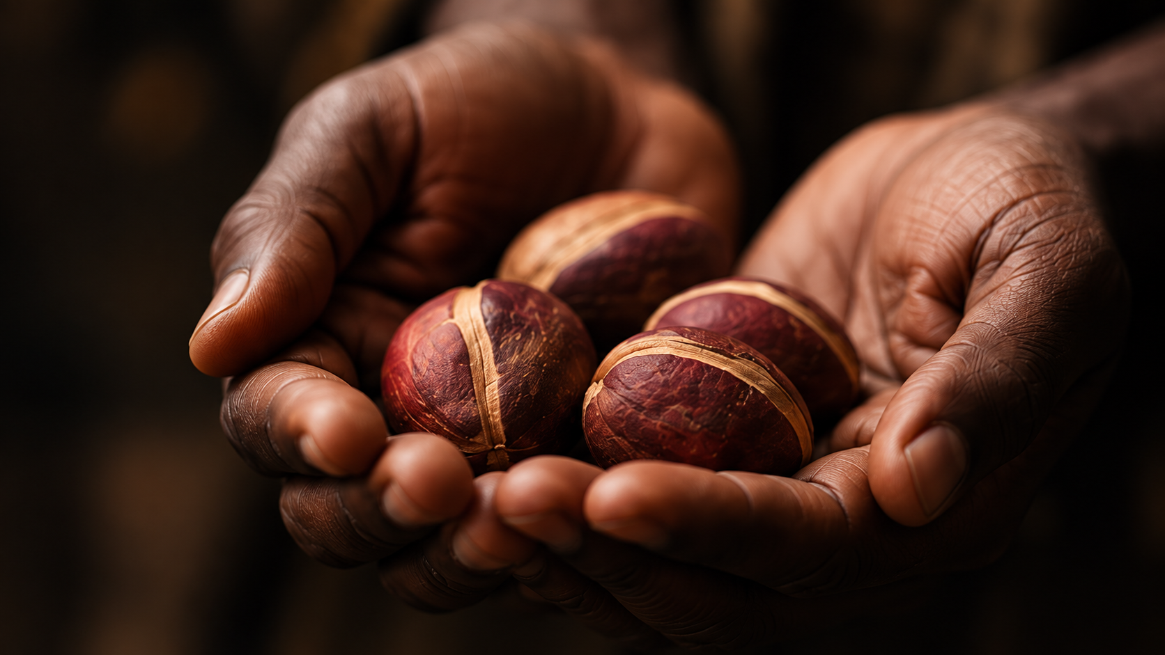 Hands holding kola nuts